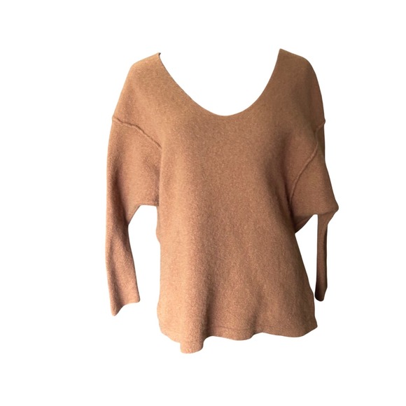 Free People Sweater V Neck Dolman Sleeve Brown Oversized Cozy Knit Top - Picture 1 of 8